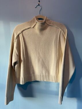 Zara Cream Mock Neck Ribbed Hem Sweater
